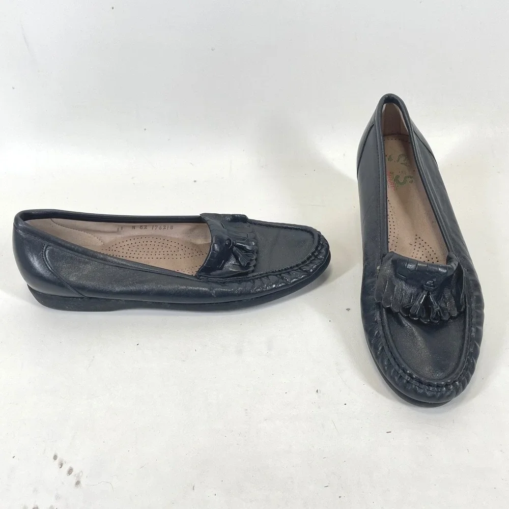 SAS Comfort Womens 11 N Navy Blue Leather Kiltie Tassel Loafers Made in USA